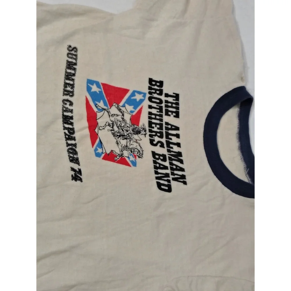 Rare Vintage Allman Brothers Band Summer Campaign 74 Ringer T-Shirt Cream Navy S - Picture 7 of 11